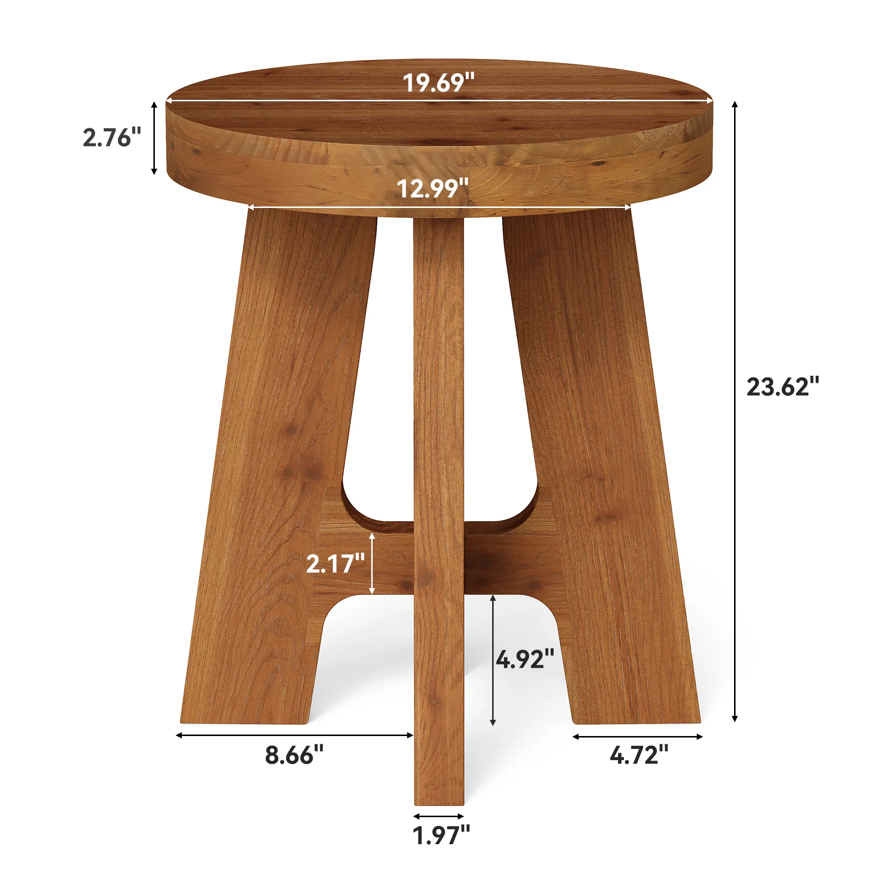 Solid Wood Round Side Table with Heavy-Duty Legs, Farmhouse End Table for Living Room - Image 2
