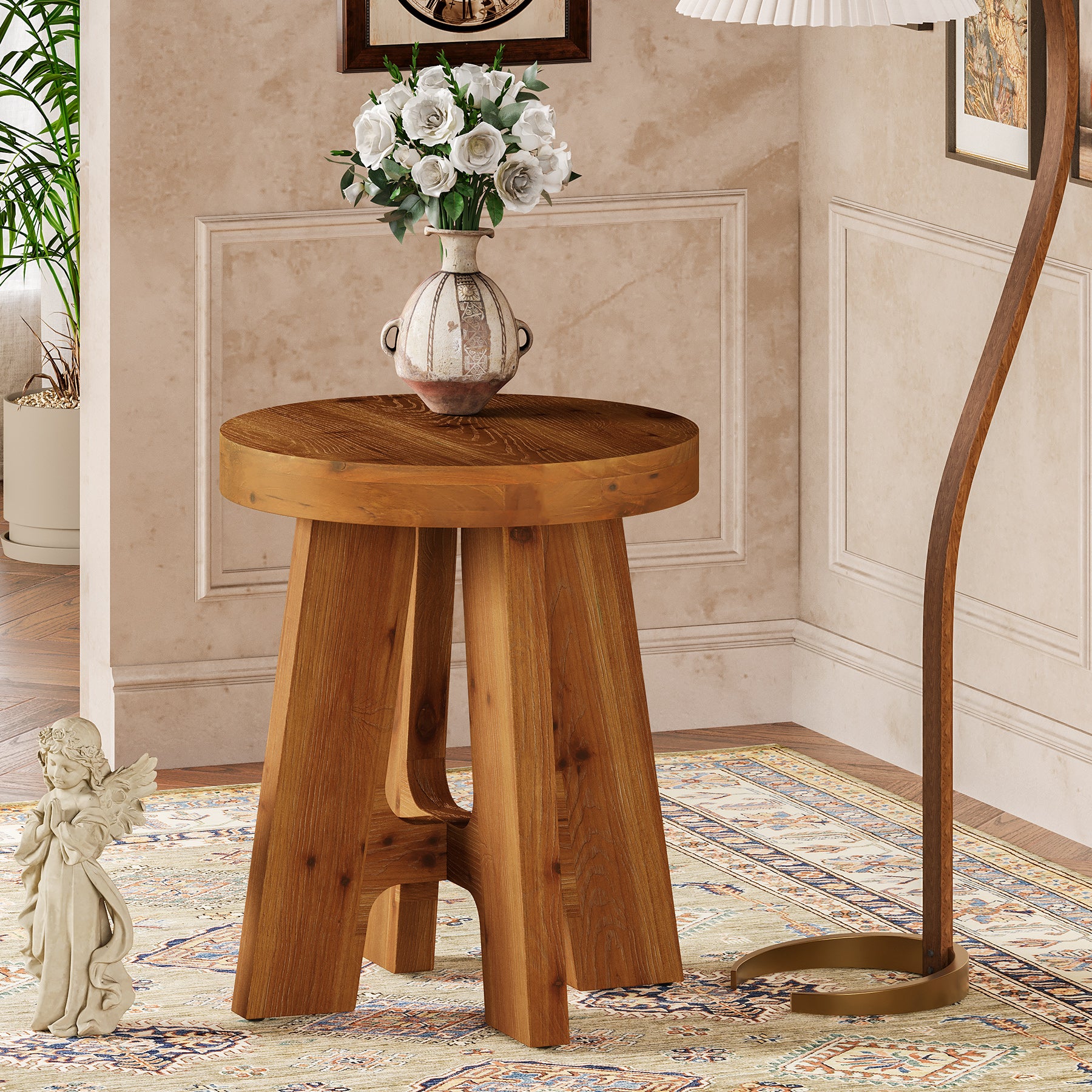 Solid Wood Round Side Table with Heavy-Duty Legs, Farmhouse End Table for Living Room - Image 8
