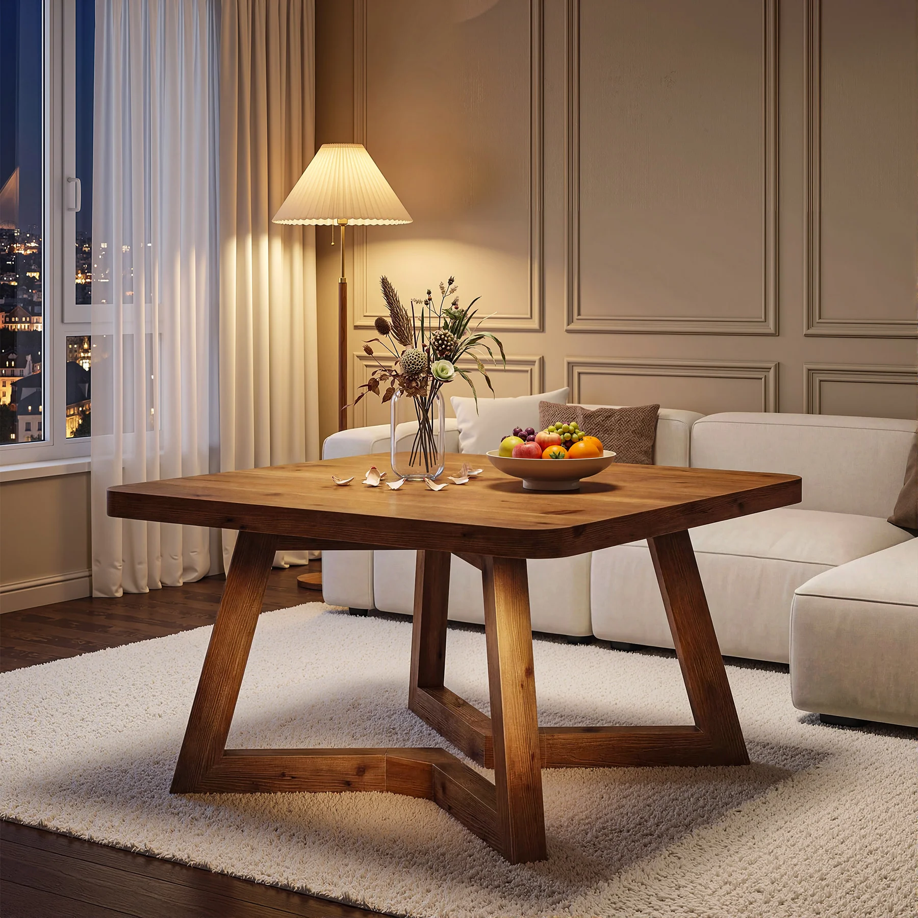 31.5 Inch Solid Wood Square Coffee Table, Farmhouse Center Table with Pedestal for Living Room - Image 12