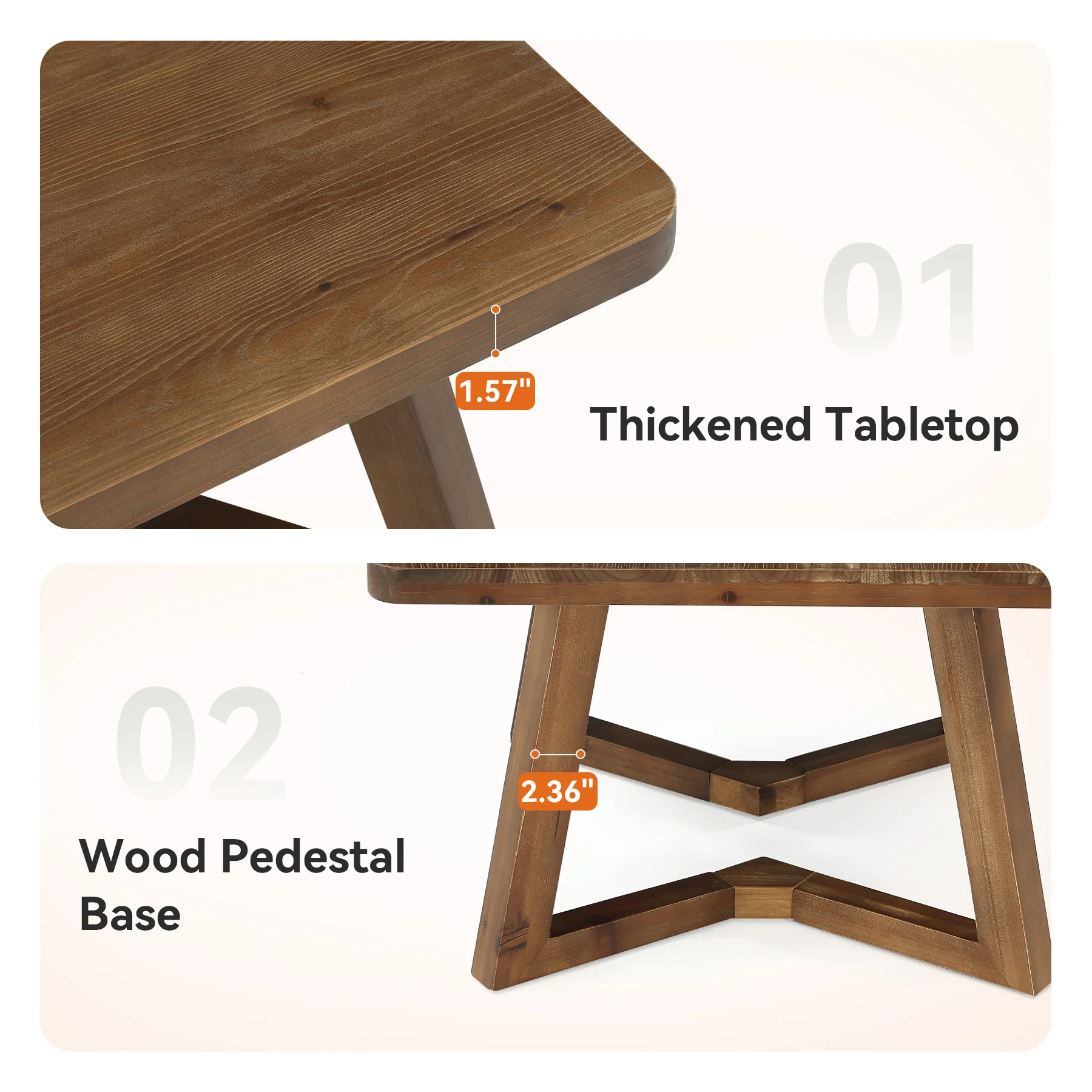 31.5 Inch Solid Wood Square Coffee Table, Farmhouse Center Table with Pedestal for Living Room - Image 9