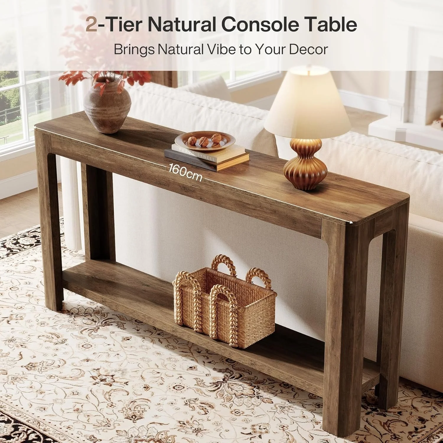 Rustic Haven 63" Two-Tier Farmhouse Console Table - Narrow Entryway Sofa Table for Hallway & Foyer - Image 3