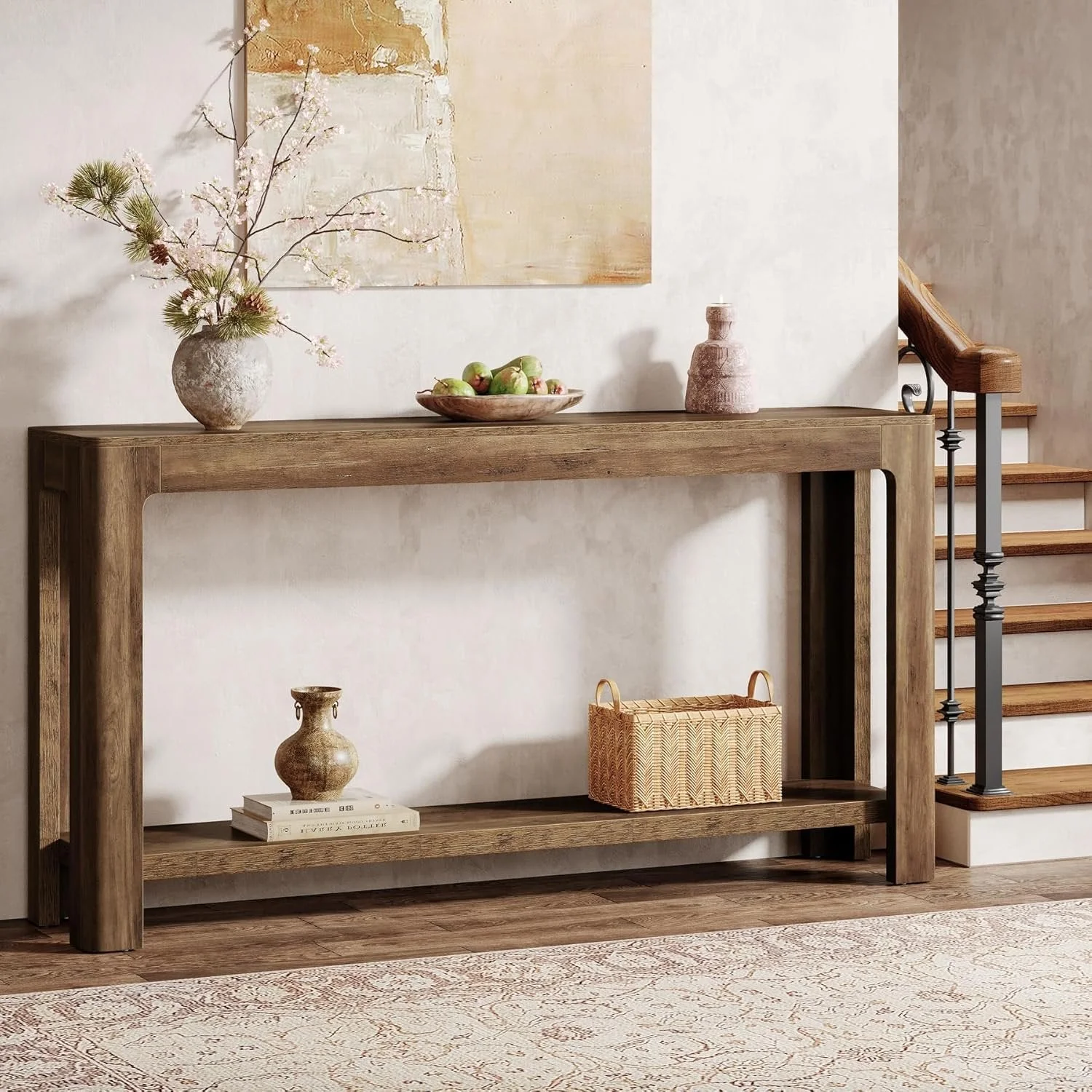Rustic Haven 63" Two-Tier Farmhouse Console Table - Narrow Entryway Sofa Table for Hallway & Foyer - Image 4