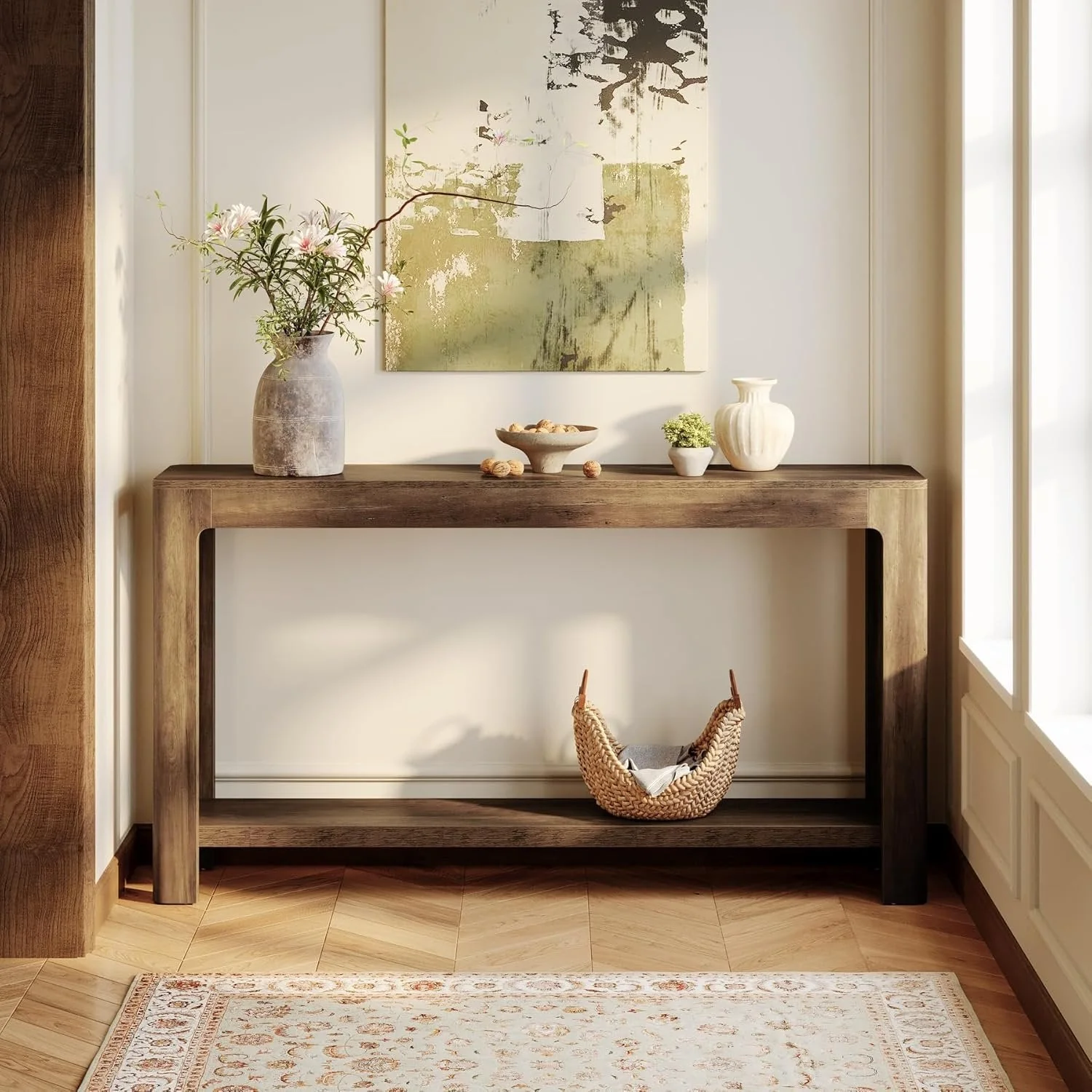Rustic Haven 63" Two-Tier Farmhouse Console Table - Narrow Entryway Sofa Table for Hallway & Foyer - Image 5