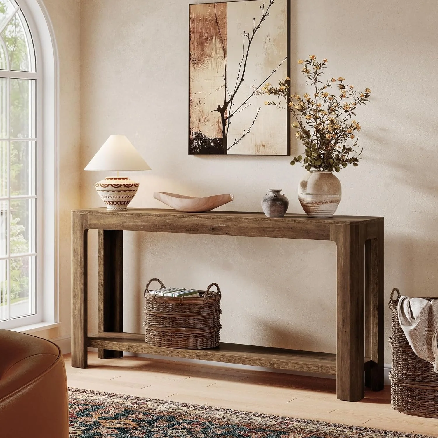 Rustic Haven 63" Two-Tier Farmhouse Console Table - Narrow Entryway Sofa Table for Hallway & Foyer - Image 7