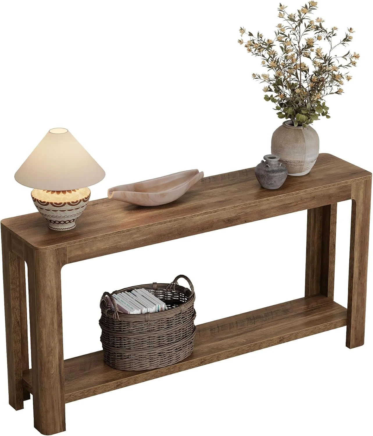 Rustic Haven 63" Two-Tier Farmhouse Console Table - Narrow Entryway Sofa Table for Hallway & Foyer - Image 8