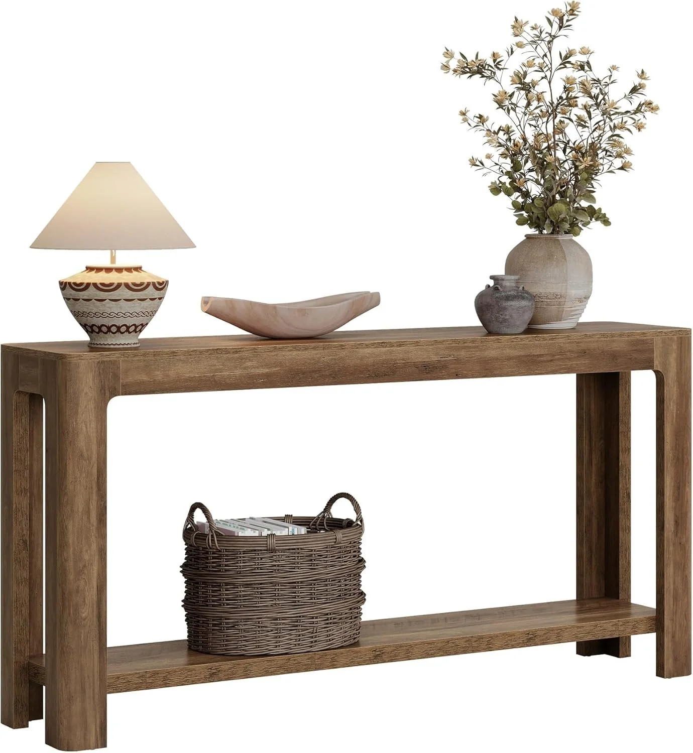 Rustic Haven 63" Two-Tier Farmhouse Console Table - Narrow Entryway Sofa Table for Hallway & Foyer - Image 9