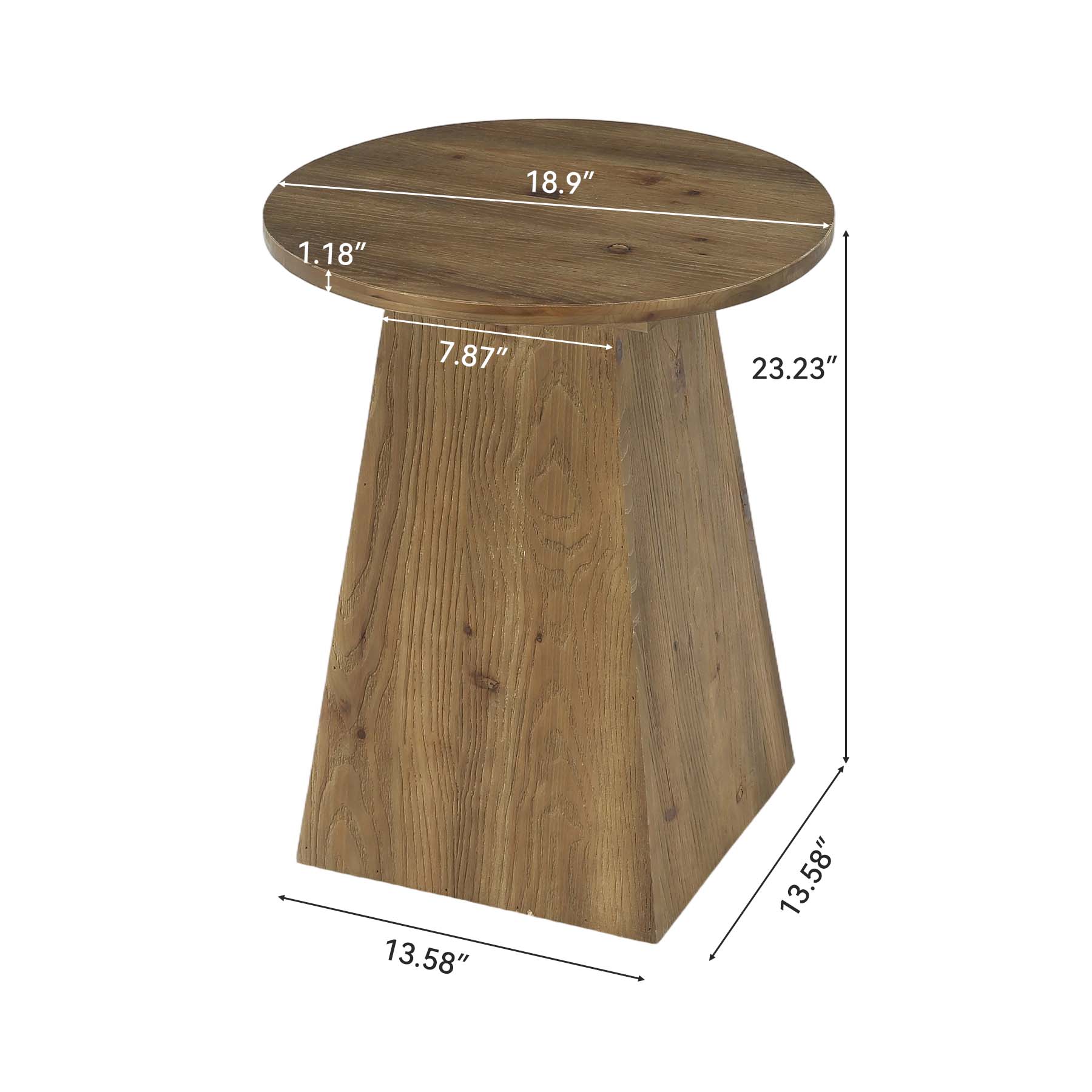 Tribesigns 18.9-Inch Round Solid Wood End Table with Trapezoid Base - Image 2