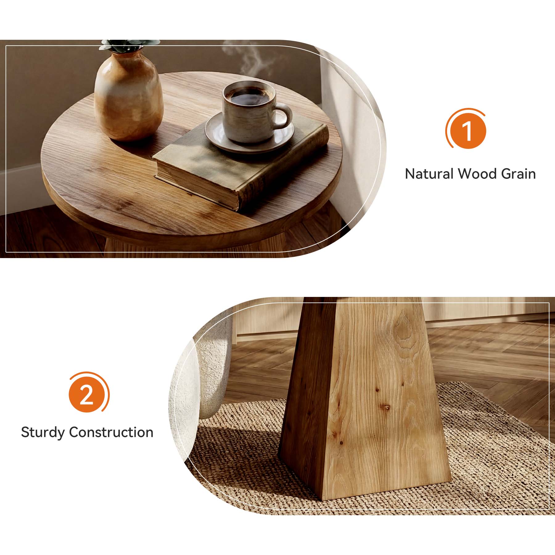 Tribesigns 18.9-Inch Round Solid Wood End Table with Trapezoid Base - Image 4