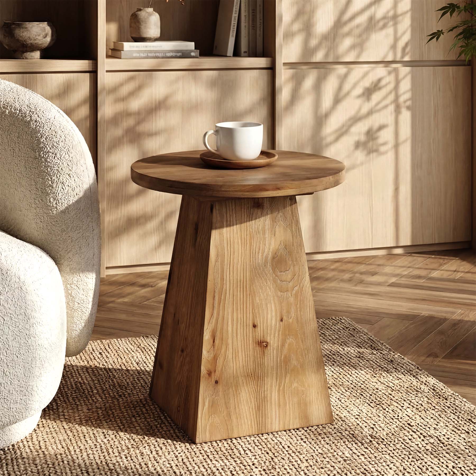 Tribesigns 18.9-Inch Round Solid Wood End Table with Trapezoid Base - Image 7