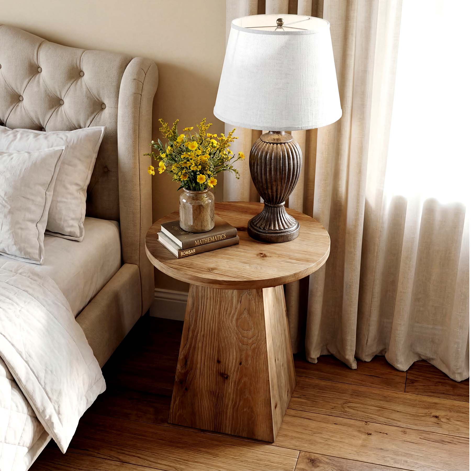 Tribesigns 18.9-Inch Round Solid Wood End Table with Trapezoid Base - Image 8