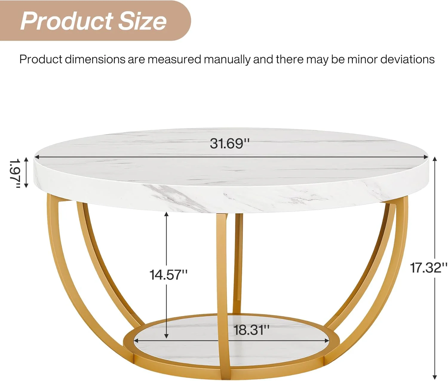 Round Wooden Coffee Table with 2-Tier Shelves - Image 21