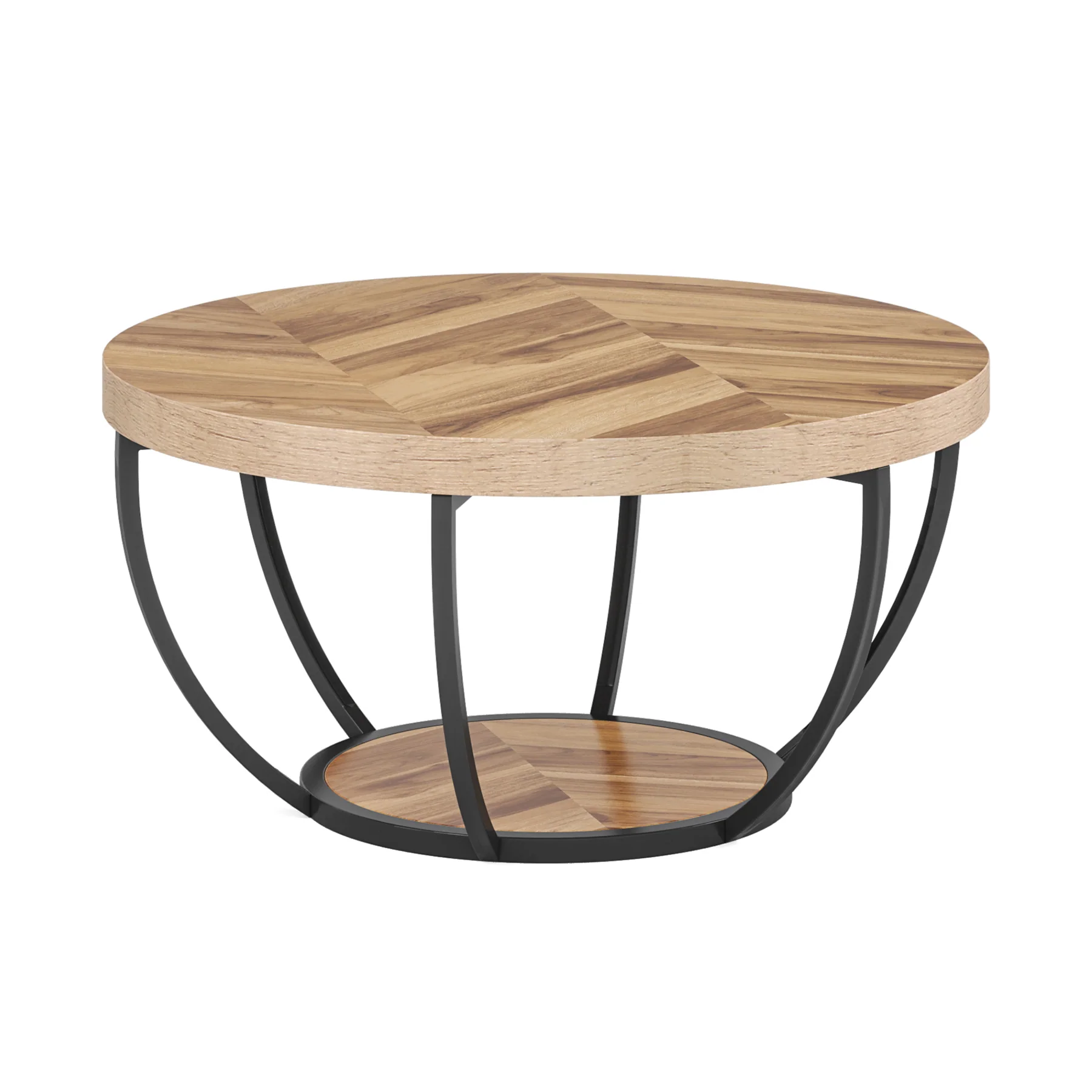 Round Wooden Coffee Table with 2-Tier Shelves - Image 46