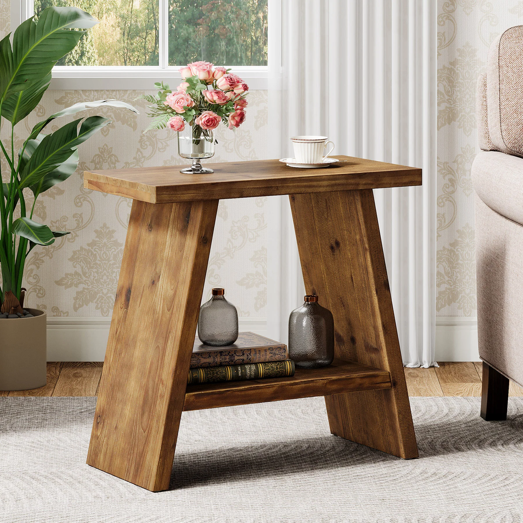 Tribesigns 23.62" Solid Wood End Table, 2-Tier Nightstand for Living Room and Bedroom - Image 11