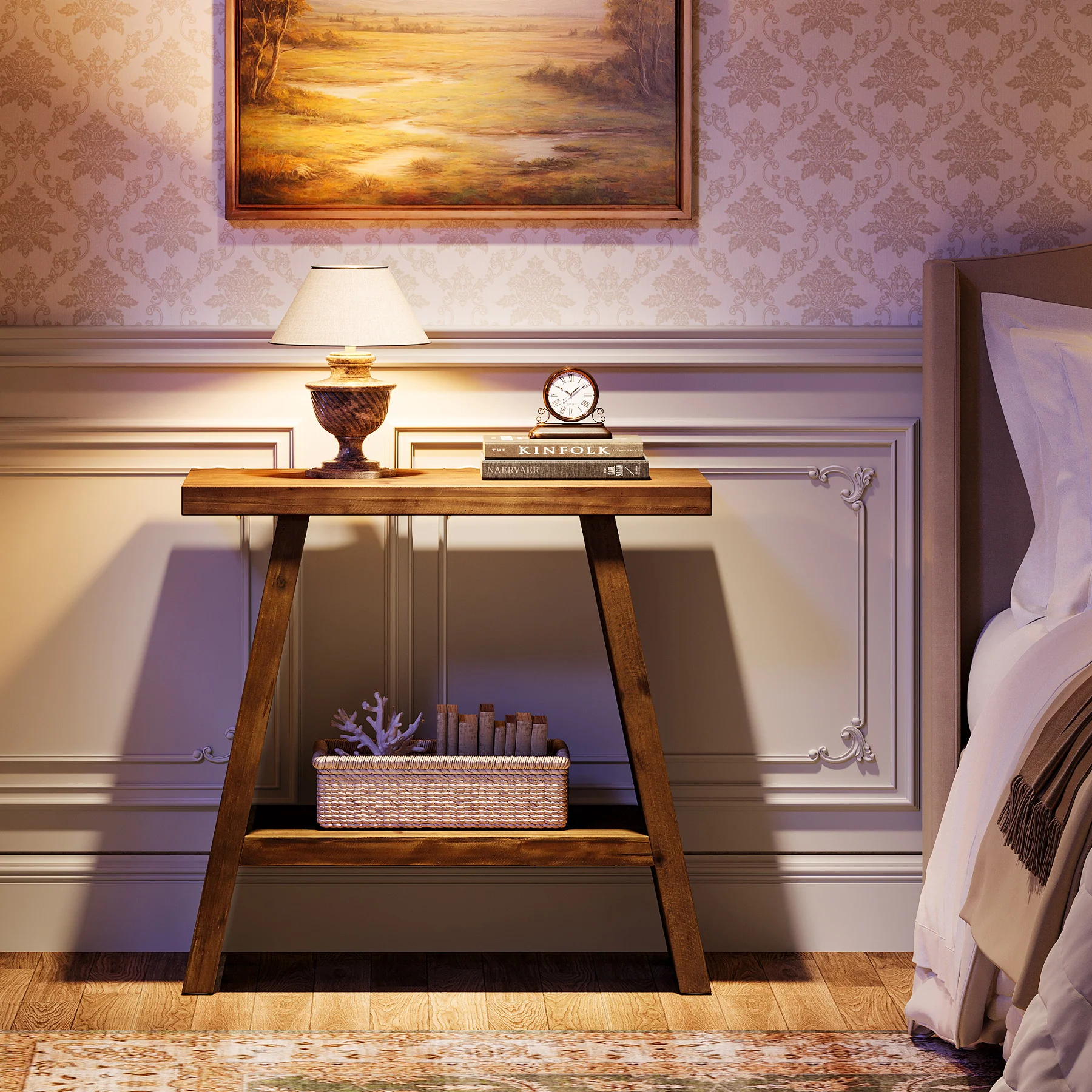 Tribesigns 23.62" Solid Wood End Table, 2-Tier Nightstand for Living Room and Bedroom - Image 12