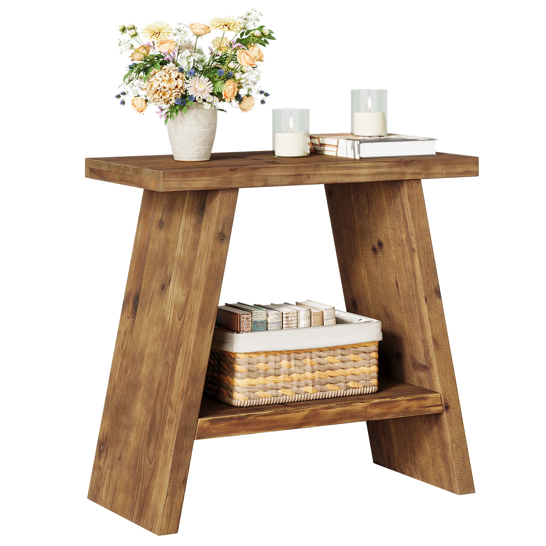Tribesigns 23.62" Solid Wood End Table, 2-Tier Nightstand for Living Room and Bedroom - Image 14