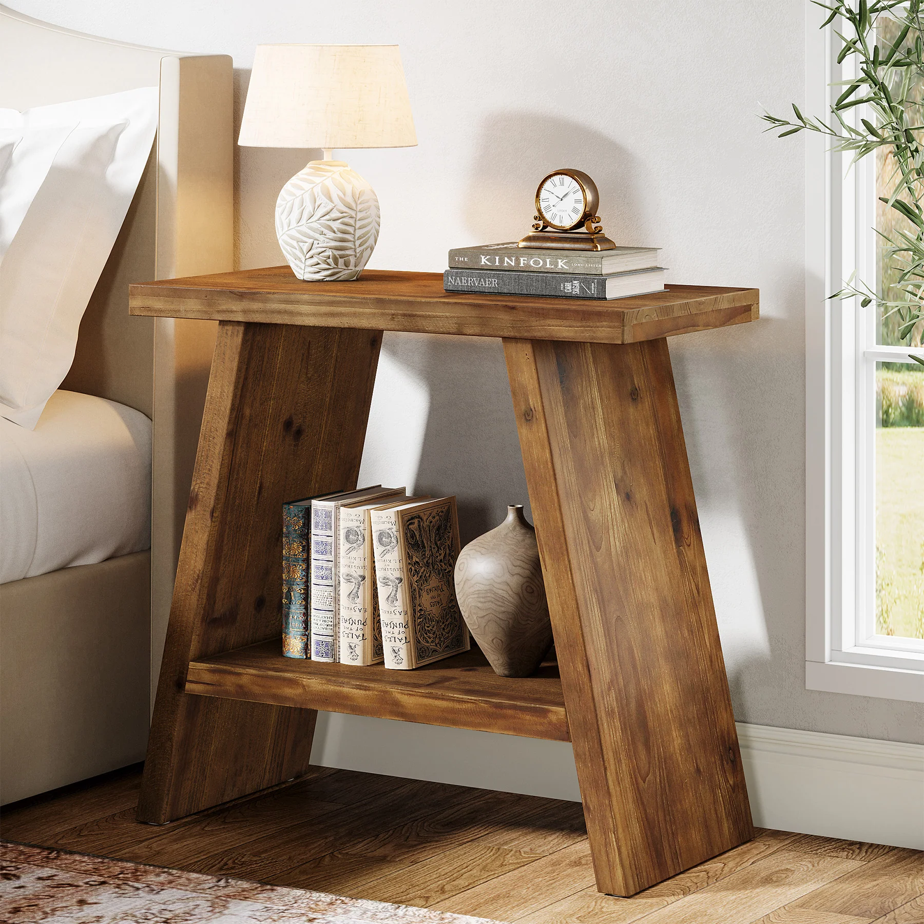 Tribesigns 23.62" Solid Wood End Table, 2-Tier Nightstand for Living Room and Bedroom - Image 7