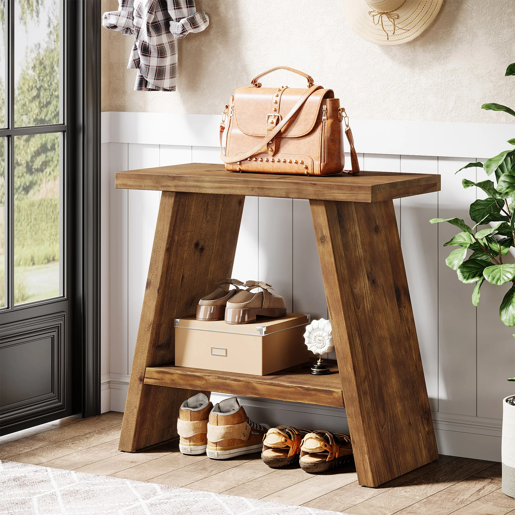 Tribesigns 23.62" Solid Wood End Table, 2-Tier Nightstand for Living Room and Bedroom - Image 9