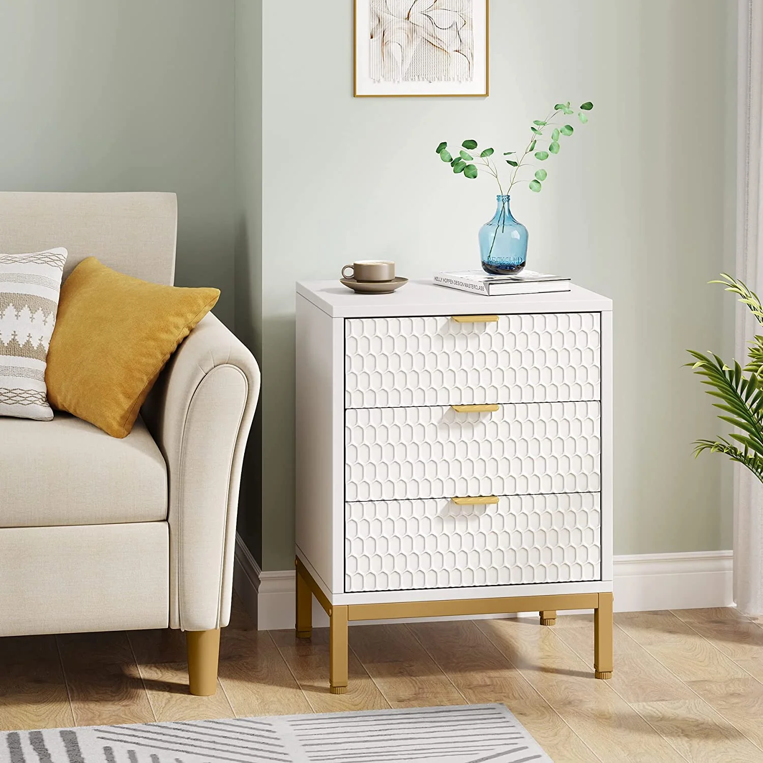 Modern Nightstand, 25.8" Tall Bedside Table with 3 Drawers - Image 5