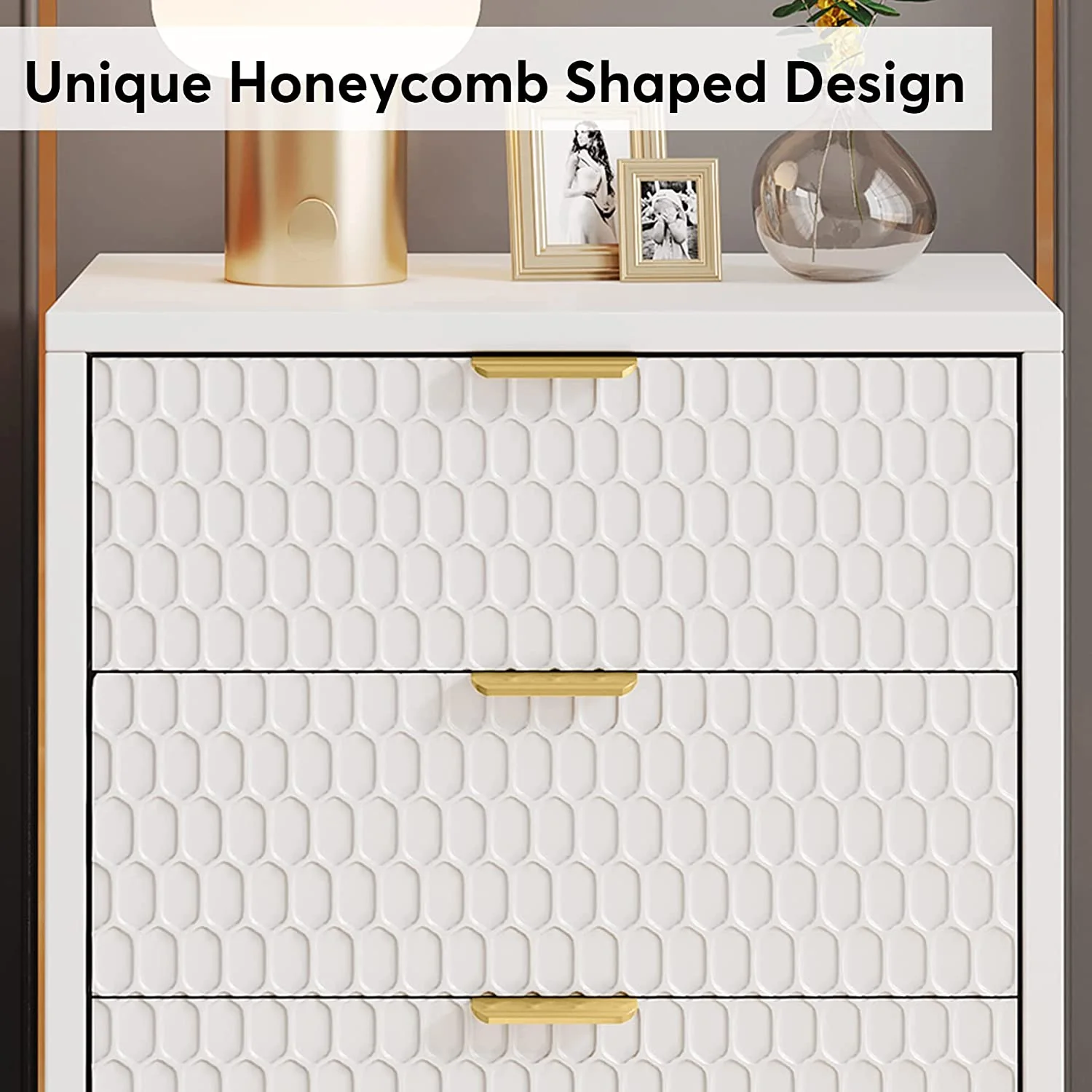 Modern Nightstand, 25.8" Tall Bedside Table with 3 Drawers - Image 6