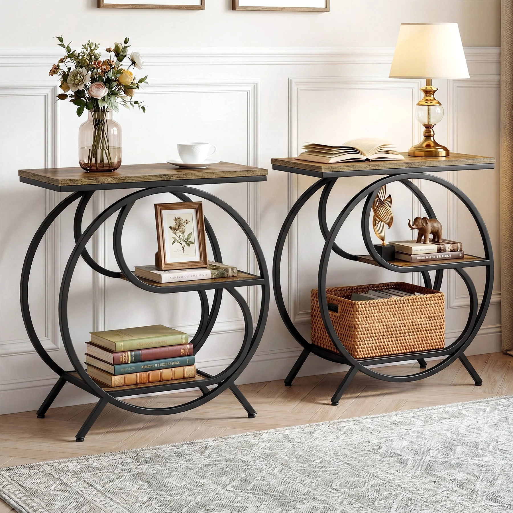 3-Tier Industrial End Table with Shelves, Rustic Side Table Nightstand - Image 10