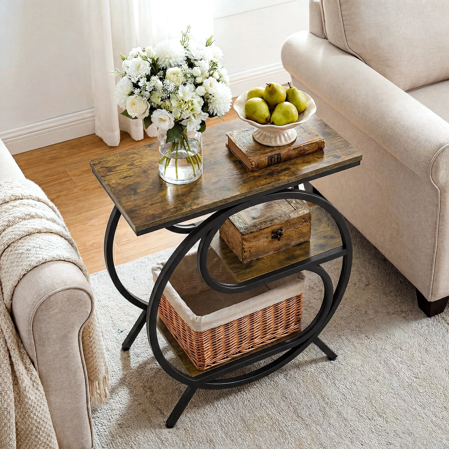 3-Tier Industrial End Table with Shelves, Rustic Side Table Nightstand - Image 4