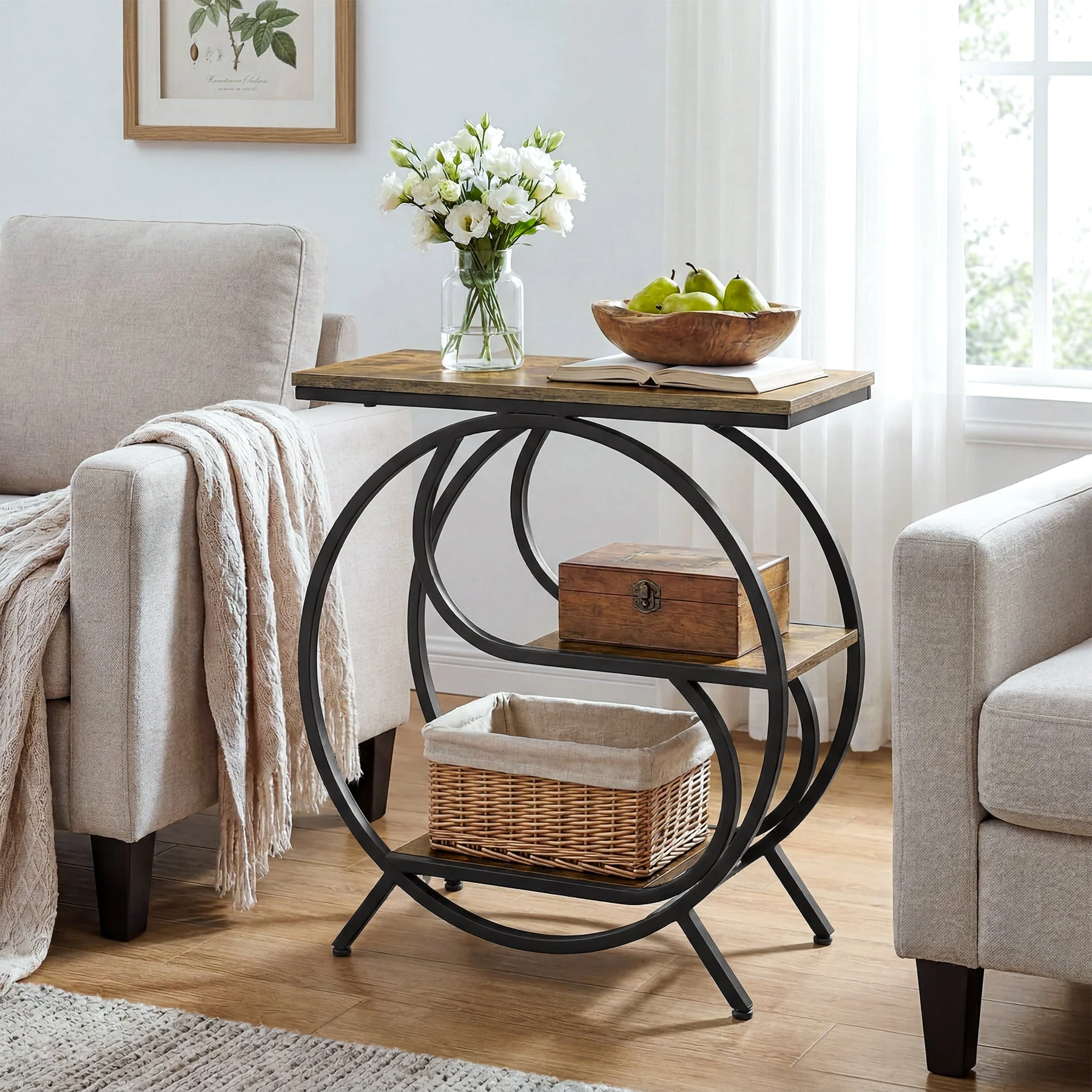 3-Tier Industrial End Table with Shelves, Rustic Side Table Nightstand - Image 5