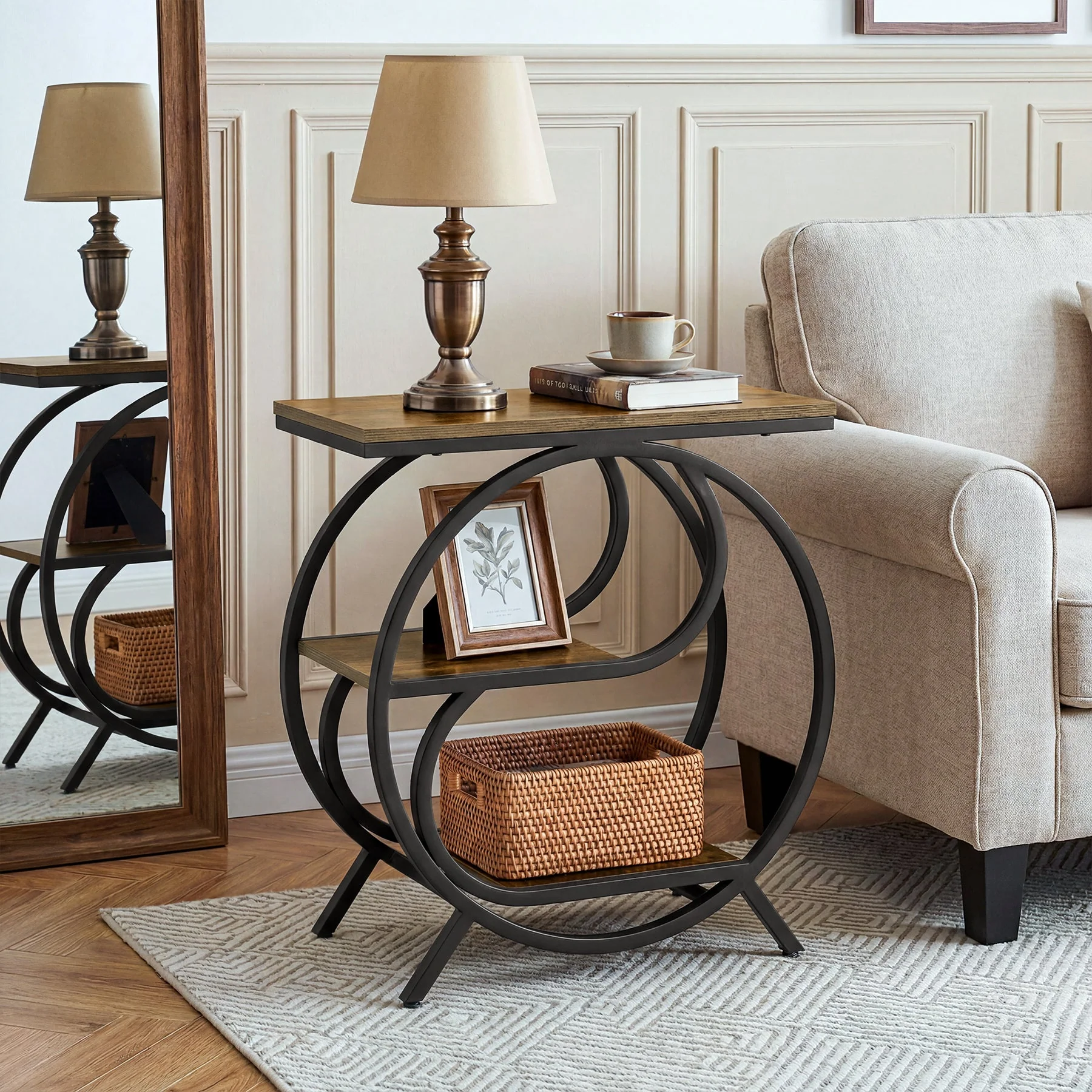3-Tier Industrial End Table with Shelves, Rustic Side Table Nightstand - Image 6