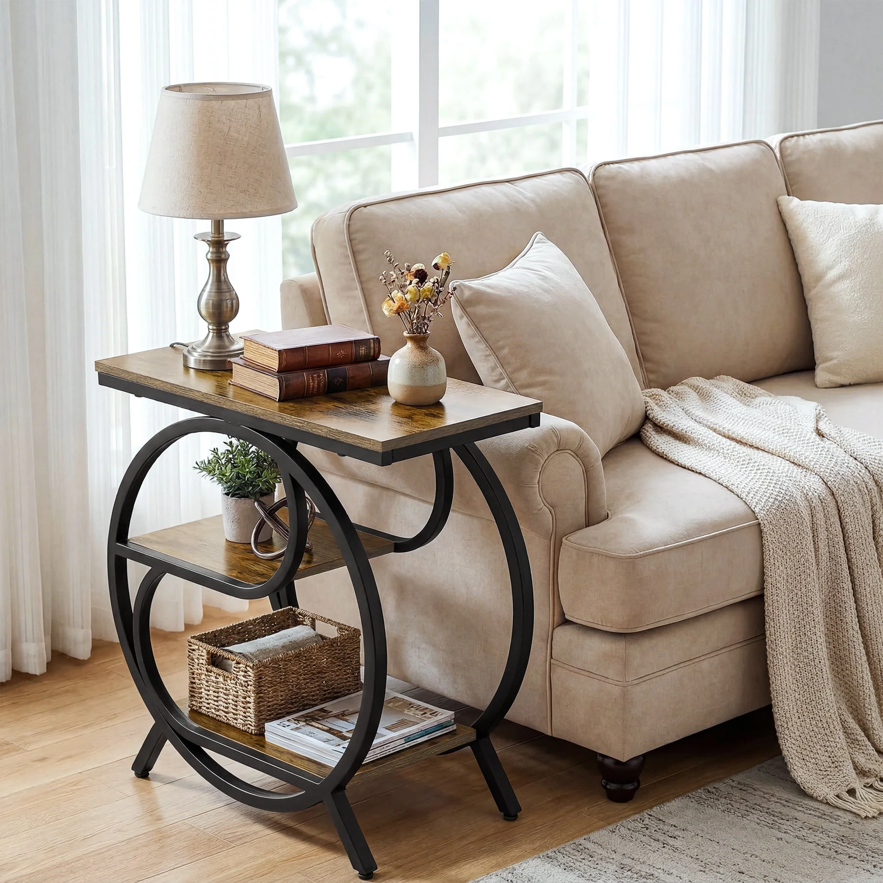 3-Tier Industrial End Table with Shelves, Rustic Side Table Nightstand - Image 7