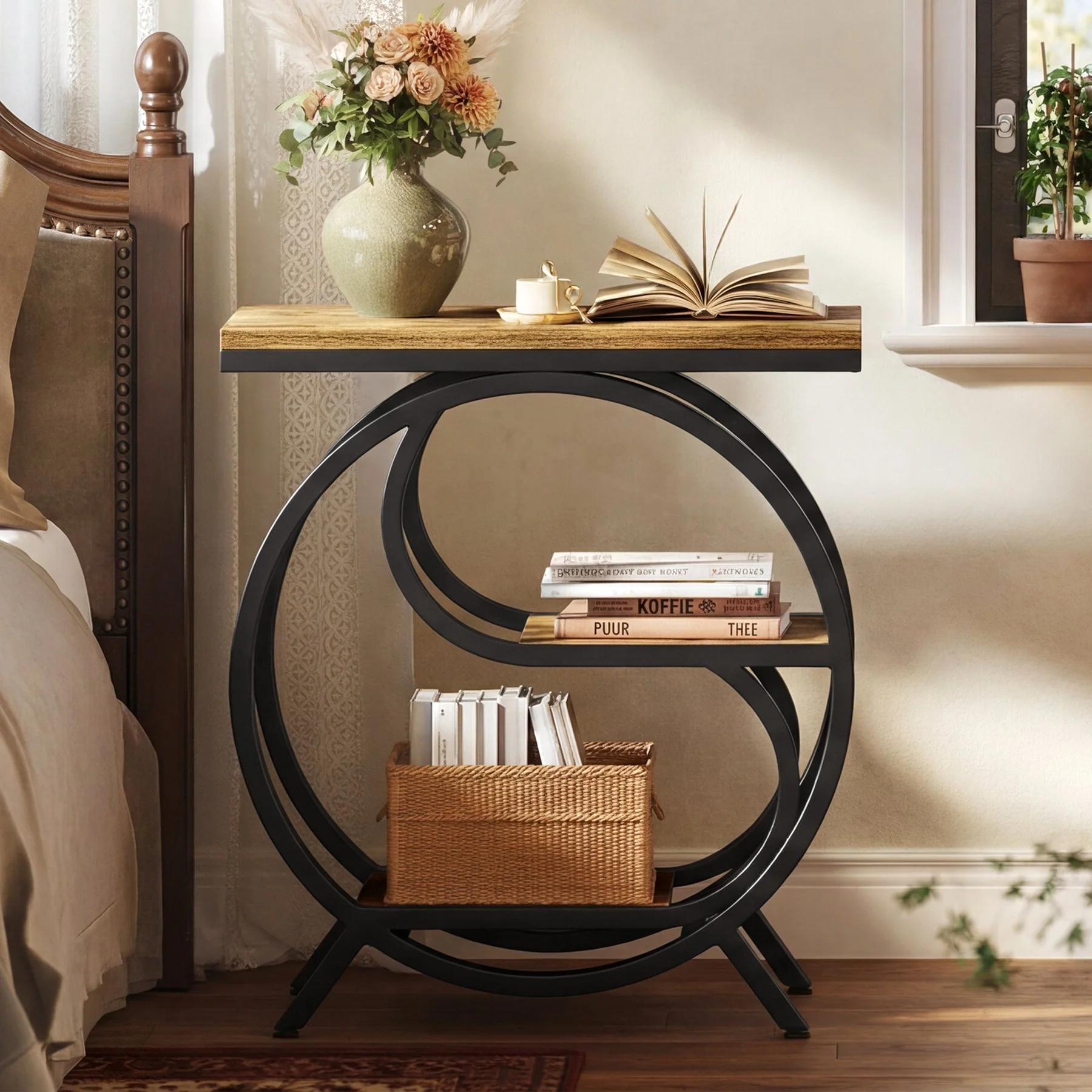 3-Tier Industrial End Table with Shelves, Rustic Side Table Nightstand - Image 8