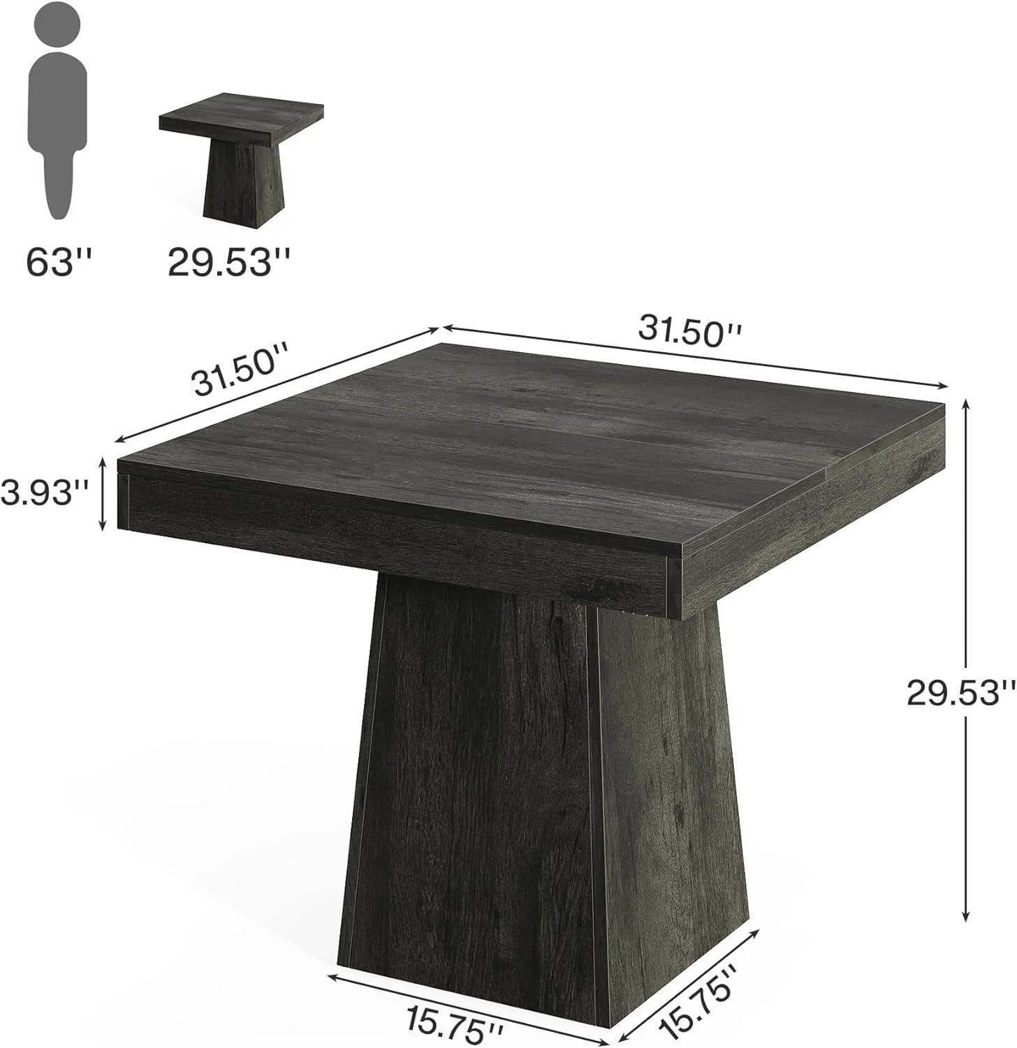 31.5" Dining Table, Square Farmhouse Kitchen Table Dinner Table - Image 2