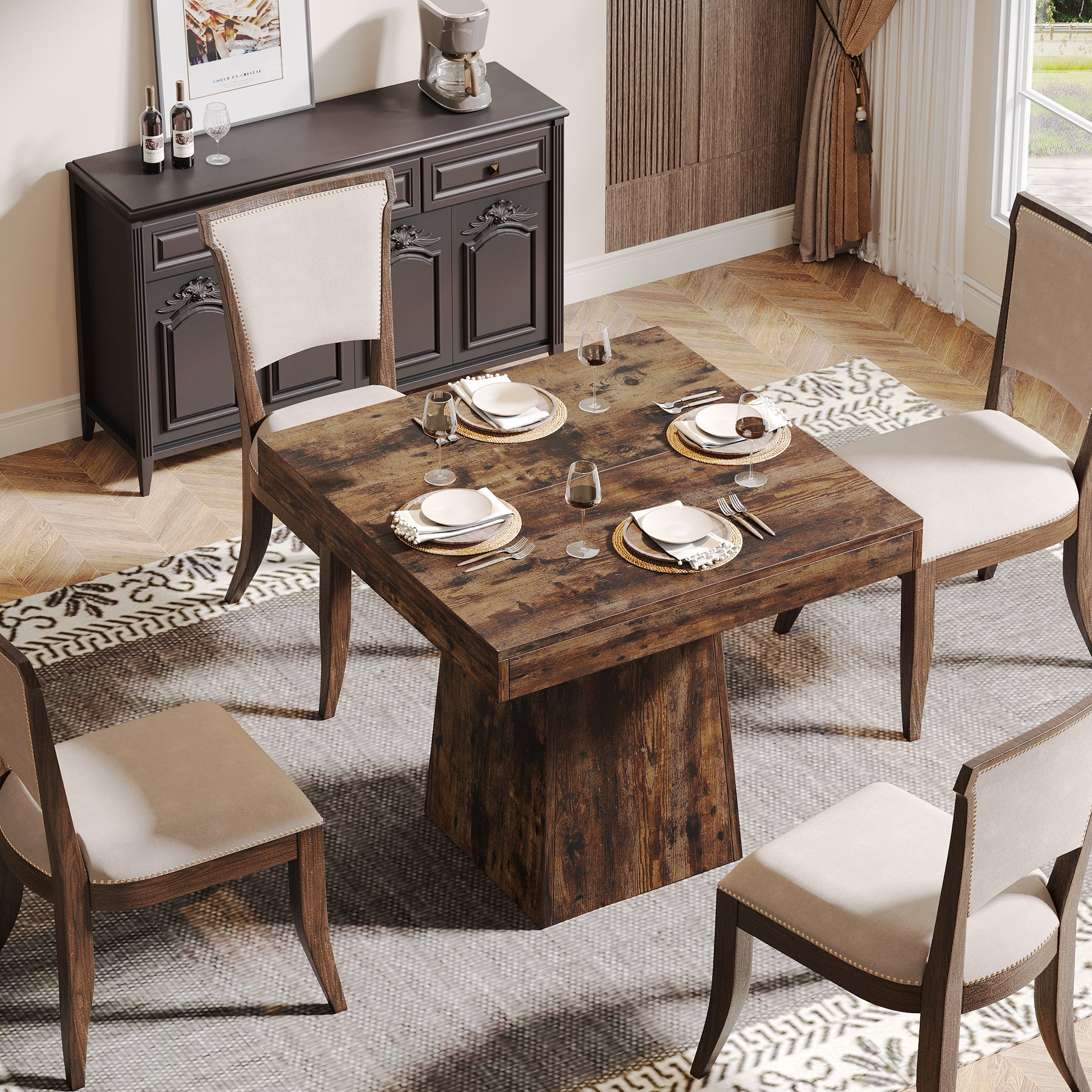 31.5" Dining Table, Square Farmhouse Kitchen Table Dinner Table - Image 21