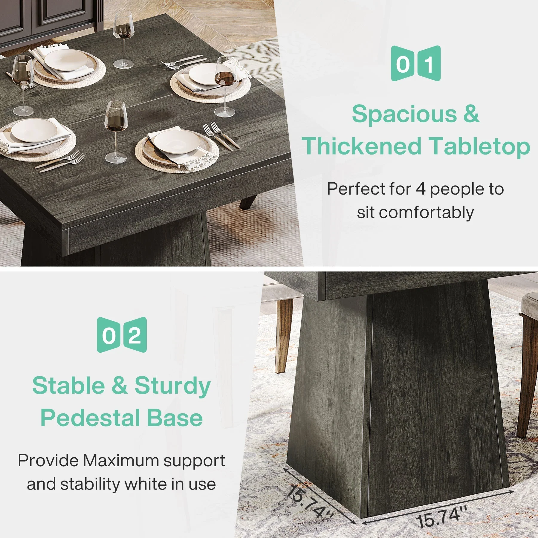 31.5" Dining Table, Square Farmhouse Kitchen Table Dinner Table - Image 5
