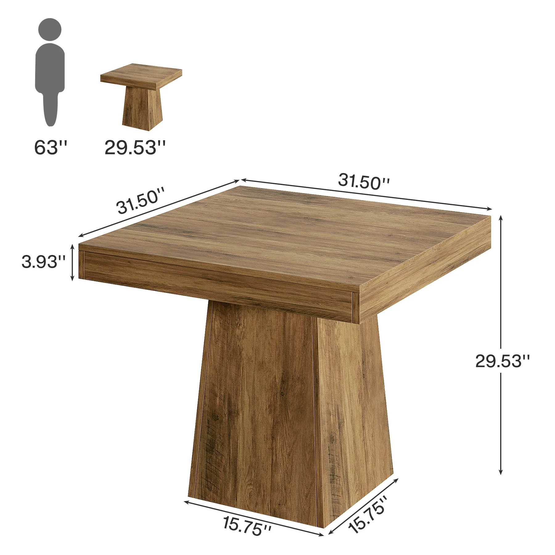 31.5" Dining Table, Square Farmhouse Kitchen Table Dinner Table - Image 8