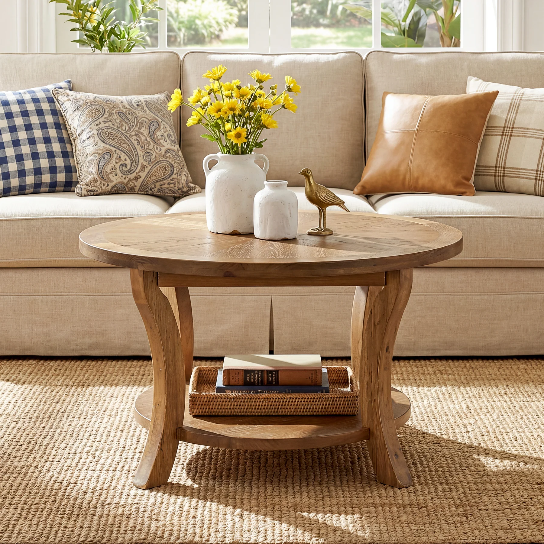 Tribesigns 31.5-Inch Round Coffee Table, Solid Wood Table with Shelf - Image 6
