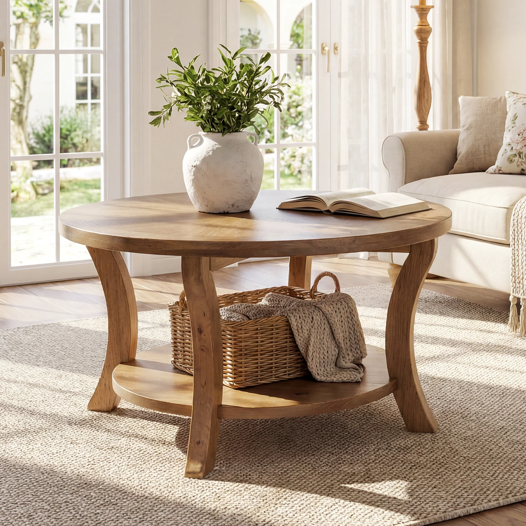 Tribesigns 31.5-Inch Round Coffee Table, Solid Wood Table with Shelf - Image 7