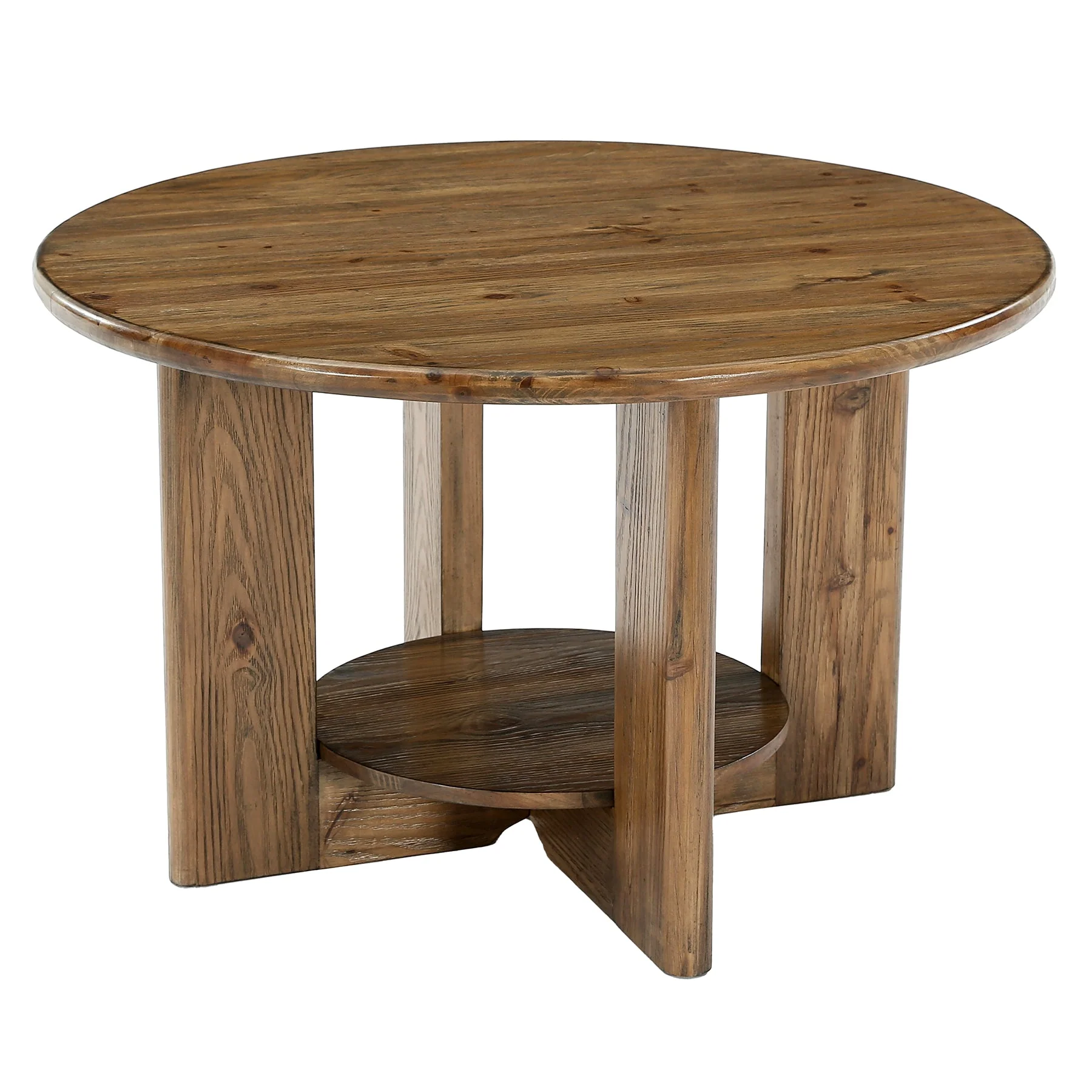 31.5-Inch Solid Wood Round Coffee Table, 2-Tier Farmhouse Circle Center Table with Storage - Image 9