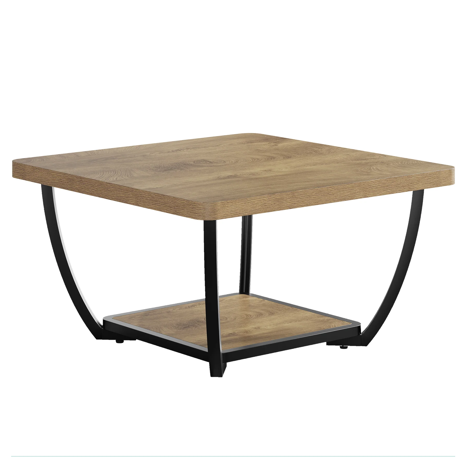 Tribesigns 31.5" Square Coffee Table with Storage Shelves, 2-Tier Accent Table with Arc Metal Frame - Image 8