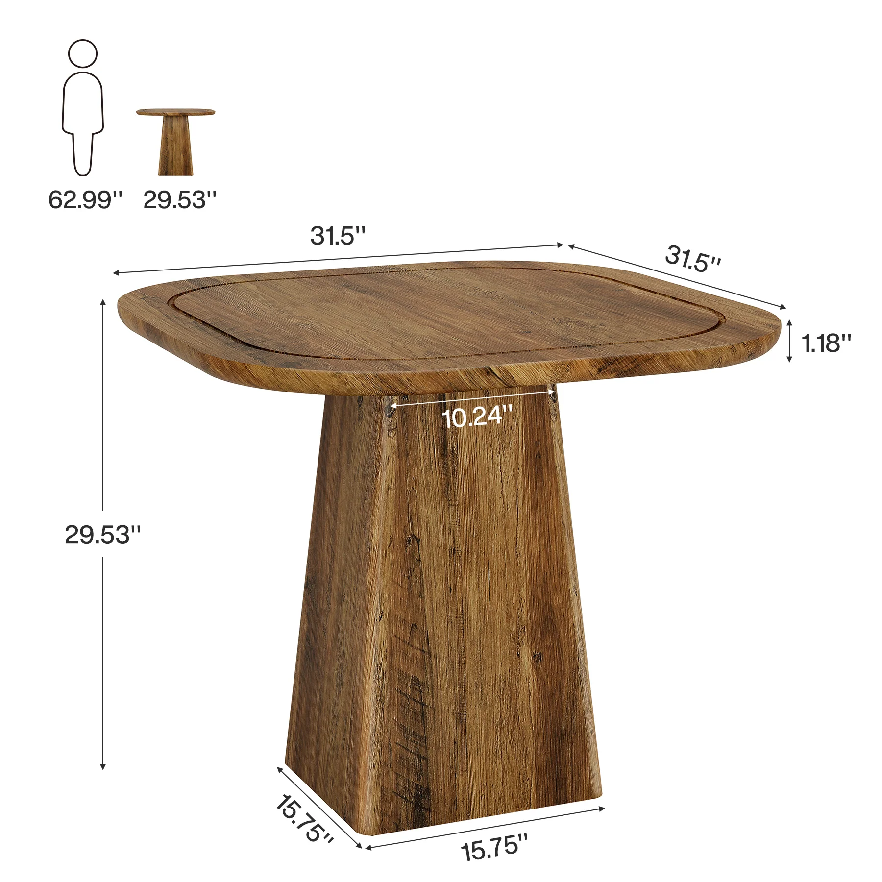 31.5-Inch Farmhouse Square Dining Table for 2–4, Rustic Kitchen Table for Small Spaces - Image 2
