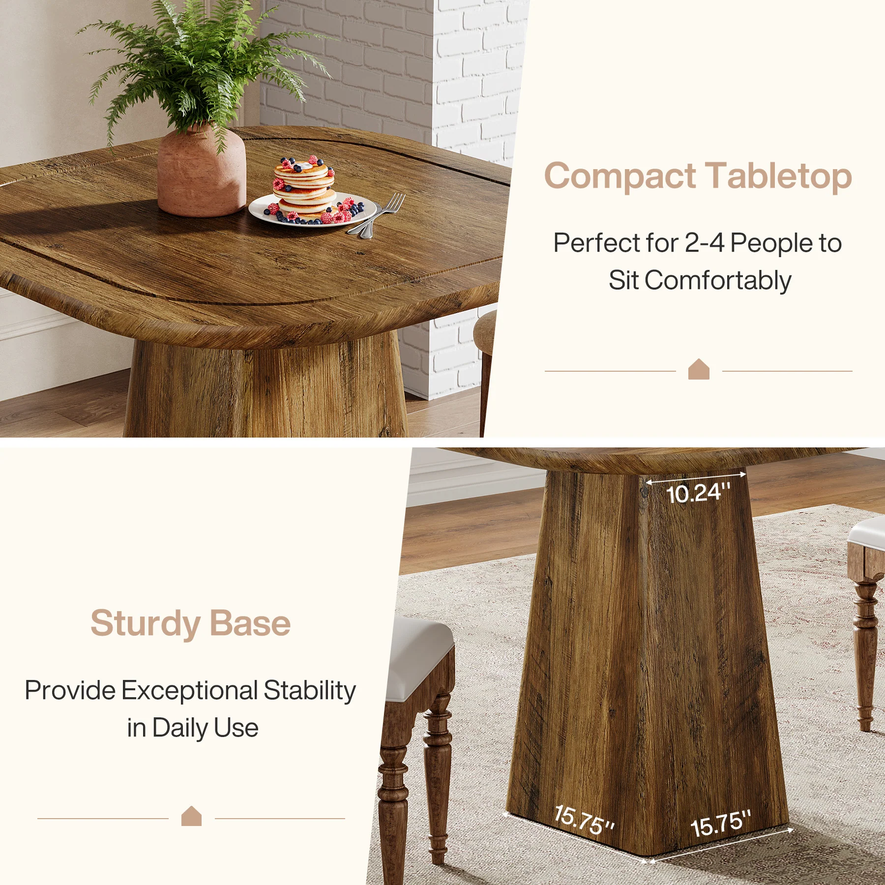 31.5-Inch Farmhouse Square Dining Table for 2–4, Rustic Kitchen Table for Small Spaces - Image 5