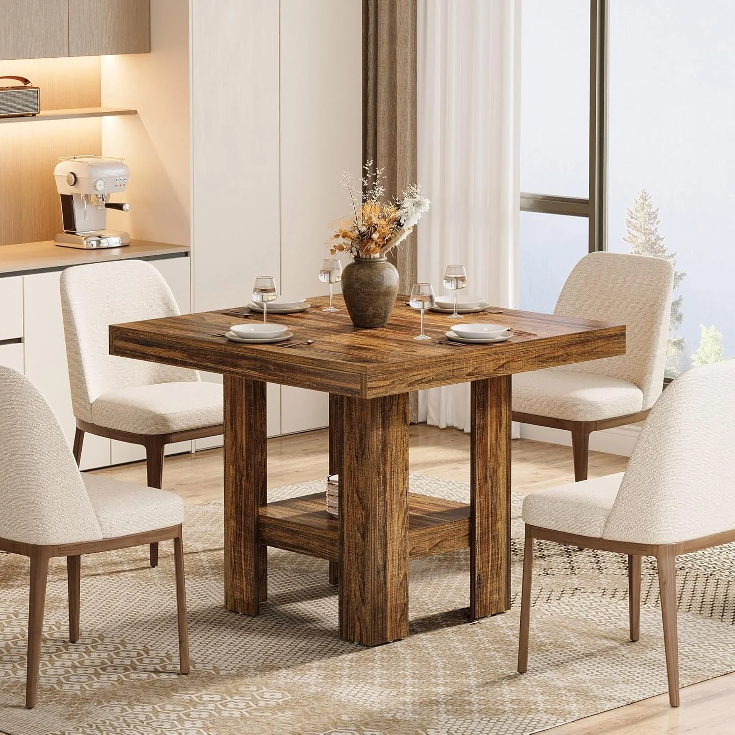 Tribesigns 31.5" Square Dining Table, Industrial Wooden Kitchen Table for Two in Small Spaces - Image 4