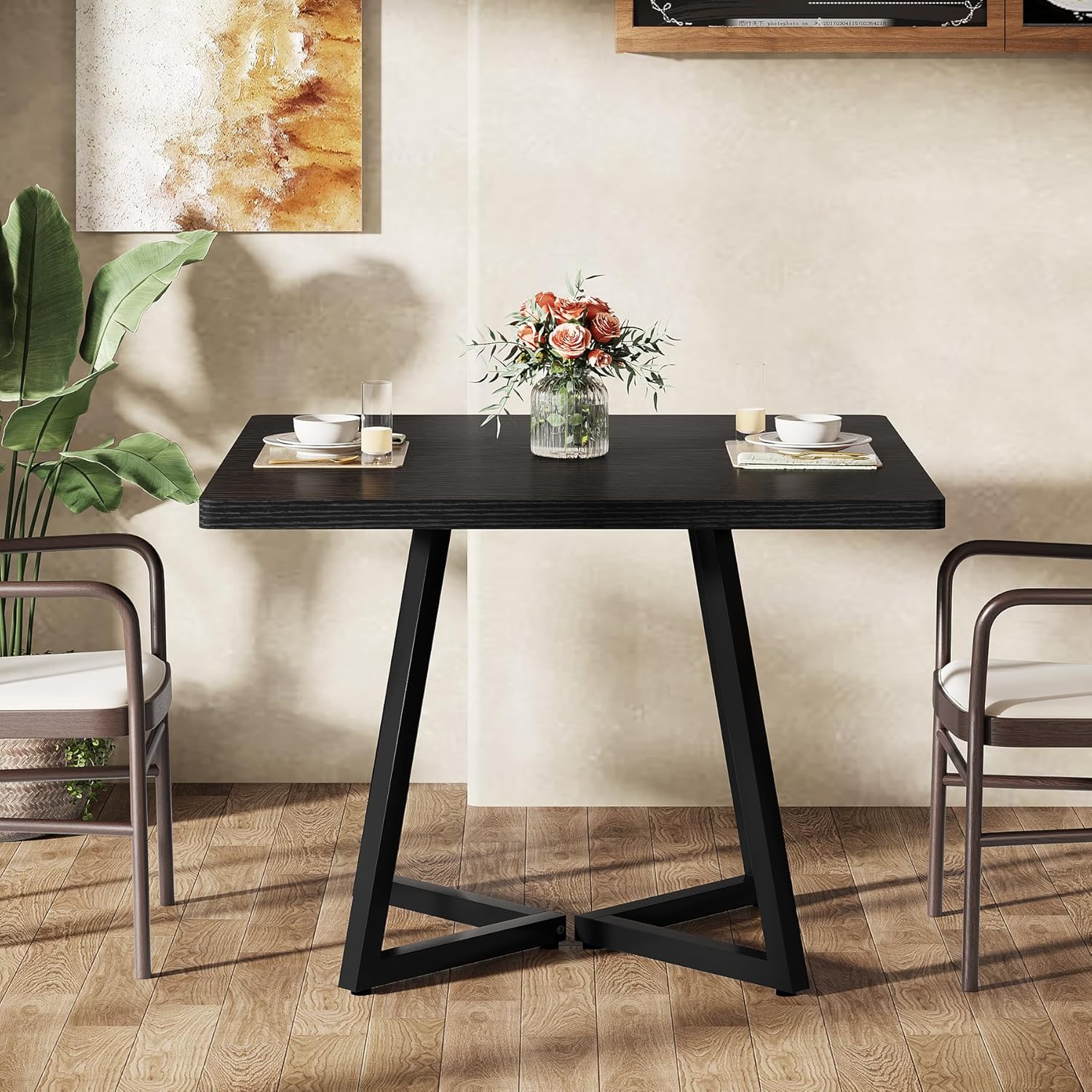 31.5 Inch Square Dining Table for 4, Industrial Kitchen Table with Sturdy Metal Frame for Dining Room - Image 11