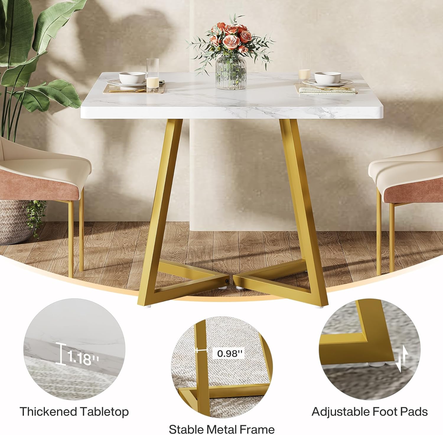 31.5 Inch Square Dining Table for 4, Industrial Kitchen Table with Sturdy Metal Frame for Dining Room - Image 16
