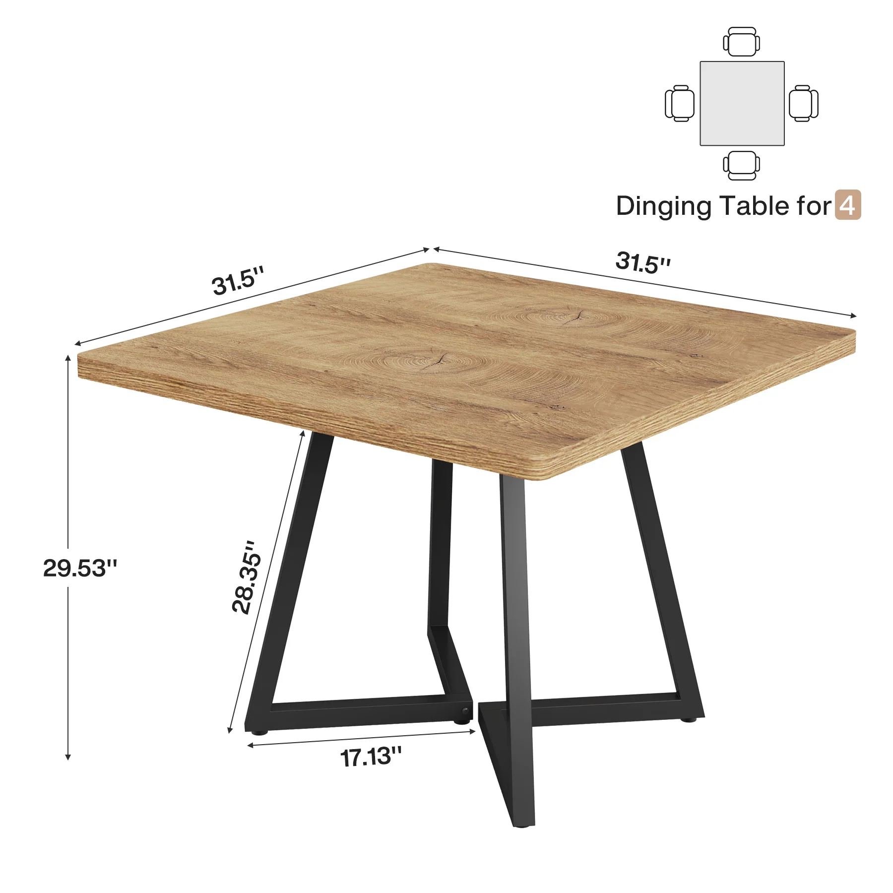 31.5 Inch Square Dining Table for 4, Industrial Kitchen Table with Sturdy Metal Frame for Dining Room - Image 19