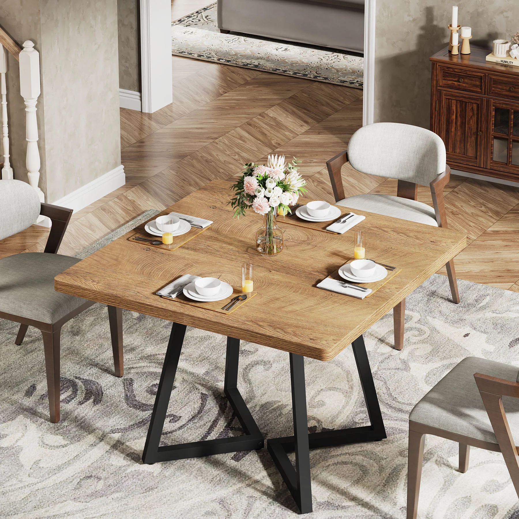 31.5 Inch Square Dining Table for 4, Industrial Kitchen Table with Sturdy Metal Frame for Dining Room - Image 23