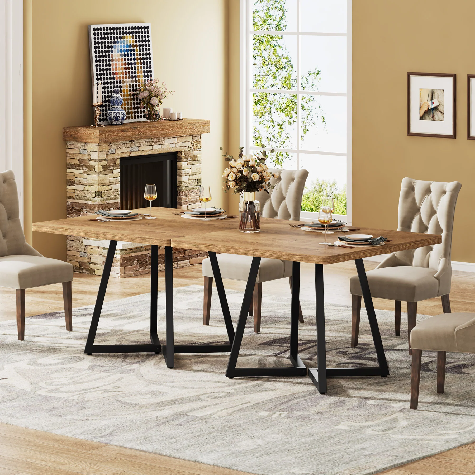 31.5 Inch Square Dining Table for 4, Industrial Kitchen Table with Sturdy Metal Frame for Dining Room - Image 24