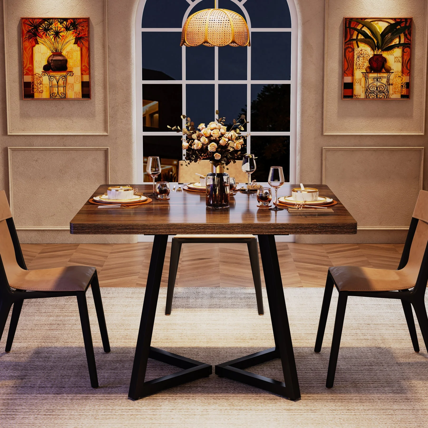 31.5 Inch Square Dining Table for 4, Industrial Kitchen Table with Sturdy Metal Frame for Dining Room - Image 3