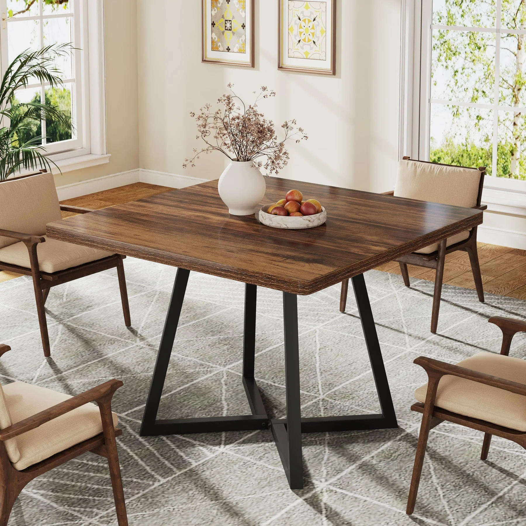 31.5 Inch Square Dining Table for 4, Industrial Kitchen Table with Sturdy Metal Frame for Dining Room - Image 4