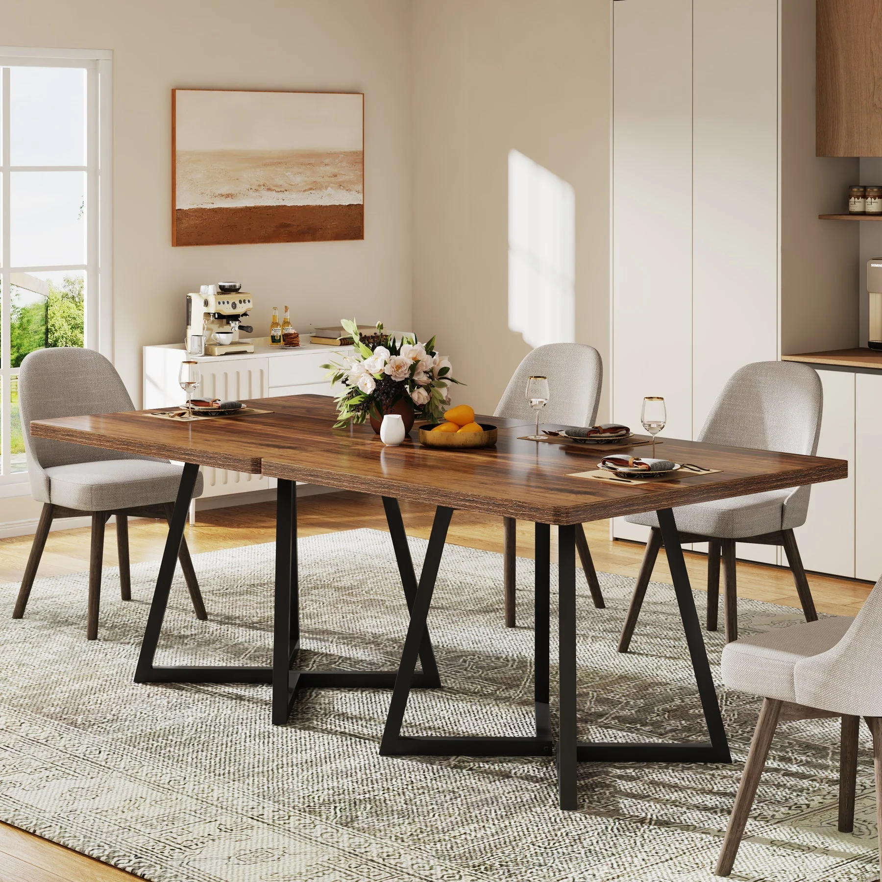 31.5 Inch Square Dining Table for 4, Industrial Kitchen Table with Sturdy Metal Frame for Dining Room - Image 5