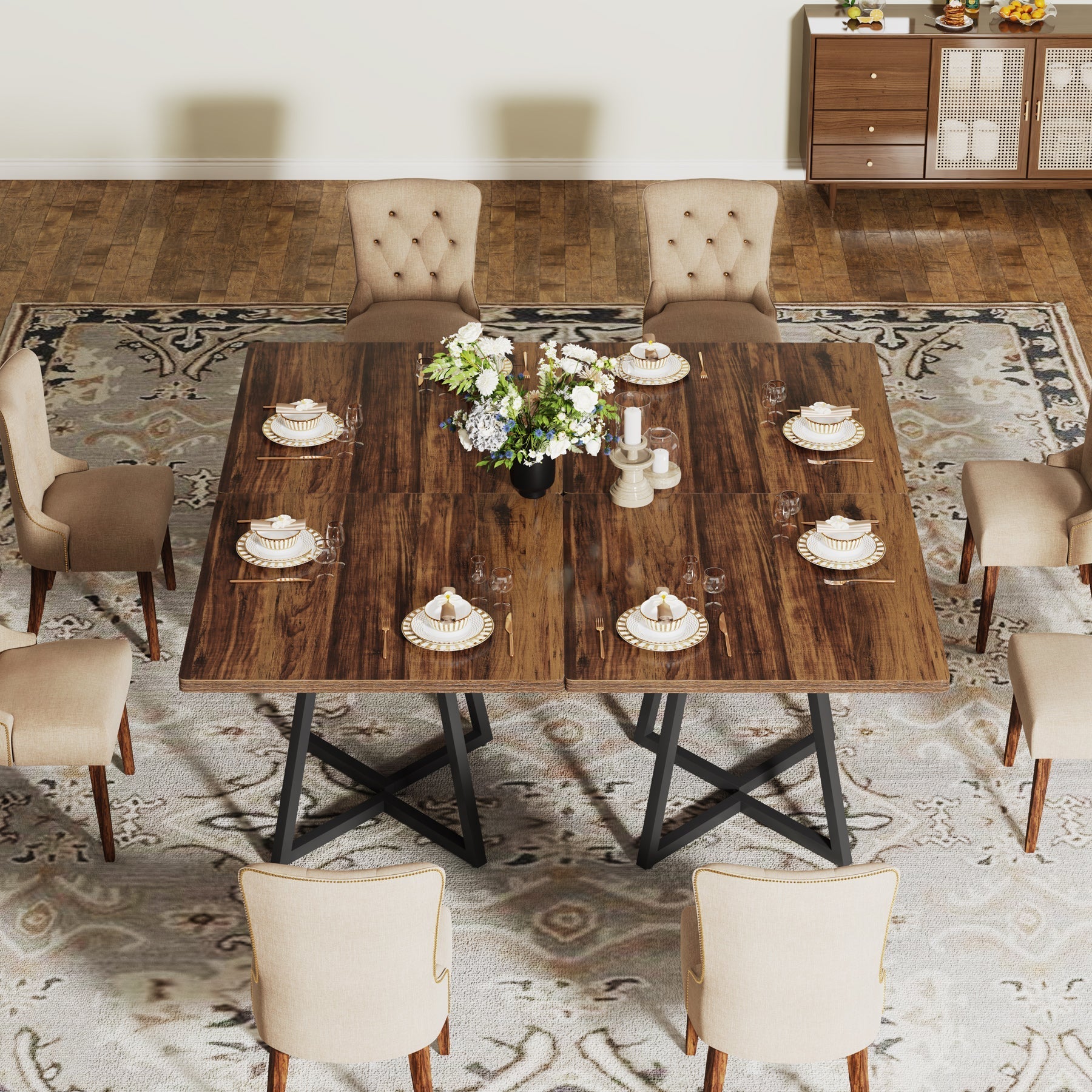 31.5 Inch Square Dining Table for 4, Industrial Kitchen Table with Sturdy Metal Frame for Dining Room - Image 6