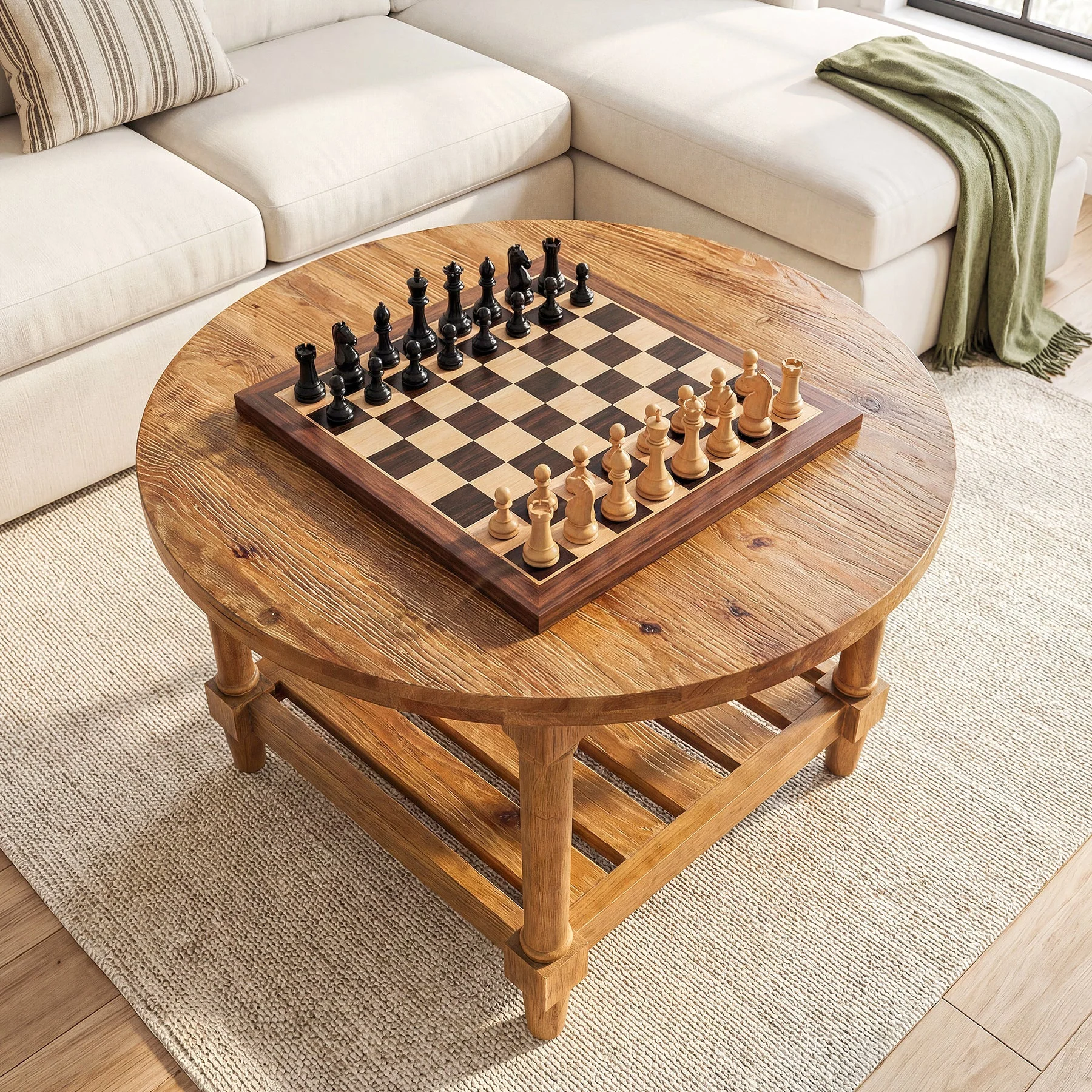 31.5" Round Solid Wood, 2-Tier Coffee Table with Storage - Image 4